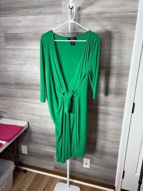 Nina Leonard Kelly Green Twist-Front Midi Dress 2104